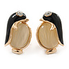 Black Enamel Cat Eye Penguin Stud Earrings In Gold Plating - 20mm Length