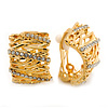 Gold Plated Crystal Filigree C Shape Clip On Earrings - 20mm Length
