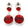 Small Ruby Red Crystal Drop Earrings In Silver Tone - 20mm L