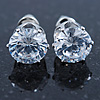 Clear CZ Round Cut Stud Earrings In Rhodium Plating - 8mm