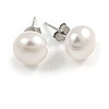 10mm White Freshwater Pearl Sterling Silver Stud Earrings - Boxed