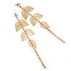 Long Crystal, Filigree Leaf Dangle Earrings In Gold Tone - 11.5cm L
