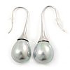 Bridal/ Wedding Light Grey Teardrop Pearl Style Earrings In Silver Tone - 40mm L