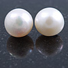 10mm White Off-Round Cultured Freshwater Pearl Stud Earrings In Silver Tone