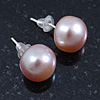 9mm Light Lilac Off-Round Cultured Freshwater Pearl Stud Earrings In Silver Tone