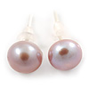 7mm Light Lilac Off-Round Cultured Freshwater Pearl Stud Earrings In Silver Tone