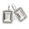 Clear CZ Square Drop Earrings With Leverback Closure In Rhodium Plating - 35mm L