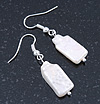 Delicate Square Shape Mother Of Pearl Drop Earrings In Silver Tone - 35mm L