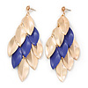 Long Gold/ Purple Textured Leaf Chandelier Earrings In Gold Tone - 11cm L