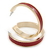 Wide Red Snake Print Faux Leather Hoop Earrings In Gold Tone - 50mm Diameter