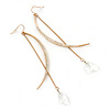 Gold Tone Crystal Crescent And Chain Long Drop Earrings - 13cm L