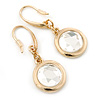Gold Tone Crystal Round Drop Earrings - 30mm L