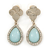 Light Blue Glass Crystal Teardrop Earrings In Gold Tone - 45mm L