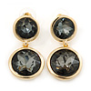 Grey Crystal Double Button Drop Earrings In Gold Tone - 45mm L
