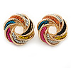 Multicoloured Chain Knot Stud Earrings In Gold Tone - 20mm Across