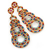 Multicoloured Acrylic Bead, Crystal Graduated Circle Chandelier Earrings - 10cm L