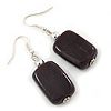 Dark Purple Glass Square Drop Earrings In Silver Tone - 50mm L
