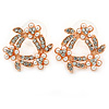 Prom/ Bridal Clear Crystal, White Pearl Wreath Stud Earrings In Rose Gold Tone - 20mm