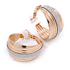 Small Gold Tone Hoop Clip On Earrings With Silver Glitter - 23mm