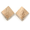 Gold Tone Textured Crystal Square Stud Earrings - 30mm