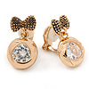 Small Gold Tone Crystal Bow Clip On Earrings - 20mm L
