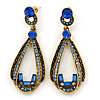 Royal/ Sky Blue Crystal Loop Drop Earrings In Gold Tone - 60mm L