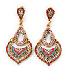 Boho Style Multicoloured Bead, Crystal Shandelier Earrings In Gold Tone - 75mm L