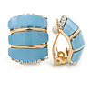C Shape Light Blue Acrylic, Clear Crystal Clip On Earrings In Gold Plating - 20mm L