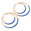 60mm Blue Enamel Double Hoop Earrings In Gold Tone