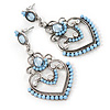 Light Blue Acrylic Bead, Clear Crystal Chandelier Earrings In Silver Tone - 60mm L