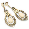 Vintage Inspired Cream Acrylic Bead Chandelier Earrings In Antique Gold Tone Metal - 80mm L