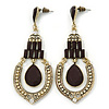 Vintage Inspired Black/ Cream Acrylic Bead Chandelier Earrings In Antique Gold Tone Metal - 80mm L