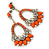 Orange Acrylic Bead, Clear Crystal Chandelier Earrings In Gold Tone - 75mm L