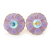 Light Purple Enamel Crystal Daisy Stud Earrings In Gold Tone - 15mm D