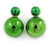 Mirrored Green Acrylic 7-15mm Double Ball Stud Earrings In Silver Tone Metal