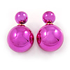 Mirrored Fuchsia Acrylic 7-15mm Double Ball Stud Earrings In Silver Tone Metal