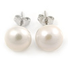 9mm White Freshwater Pearl Stud Earrings In Silver Tone