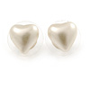 Small Cream Acrylic Heart Stud Earrings In Gold Tone - 10mm L