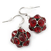 Ruby Red Crystal Ball Drop Earrings In Silver Tone - 30mm L