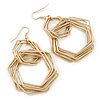 Brushed Gold Tone Geometric Octagonal Multi Hoop Drop Earrings - 70mm L