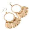 Brushed Gold Tone Hoop Earrings With Multi Leaf Charms - 75mm L