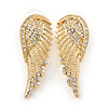 Gold Plated Clear Crystal Wing Earrings - 40mm L