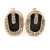 Oval Black Enamel Diamante Clip On Earrings In Gold Plated Metal - 17mm L