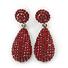 Bridal, Prom, Wedding Pave Ruby Red Austrian Crystal Teardrop Earrings In Rhodium Plating - 48mm L