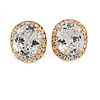 Clear Crystal Cz Oval Clip On Earrings In Gold Plating - 15mm