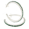 Large Emerald Green Austrian Crystal Hoop Earrings In Rhodium Plating - 6cm D