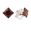 8mm Burgundy Red Cz Square Clip On Earrings In Rhodium Plating