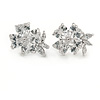 14mm Small Clear CZ Flower Stud Earrings In Rhodium Plating