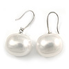 15mm Bridal/ Prom Off Round White Faux Pearl Drop Earrings 925 Sterling Silver - 30mm L