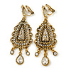 Vintage Inspired Chandelier Clear Crystal Clip On Earrings In Aged Gold Tone - 65mm L